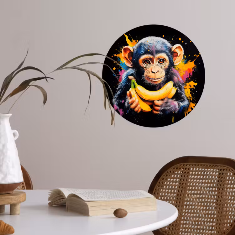 Runde Tapete - Affe - Graffiti - Farbenfroh - Bananen - Modern — 4