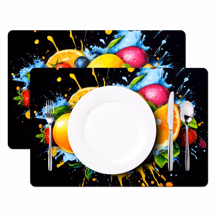 Tischset - 6 Stück - Obst - Graffiti - Bunt - Orange - Erdbeere - Abstrakt — 2