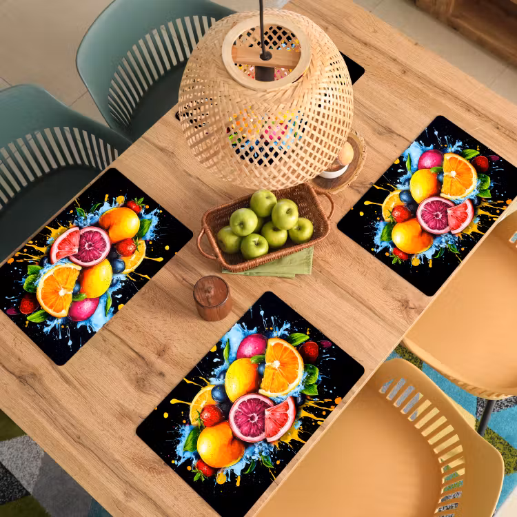 Tischset - 6 Stück - Obst - Graffiti - Bunt - Orange - Erdbeere - Abstrakt — 4