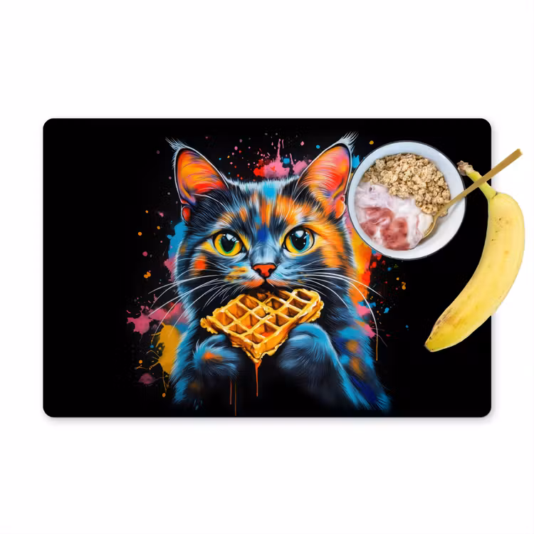 Tischset - 6 Stück - Katze - Graffiti - Bunt - Waffel - Essen — 1