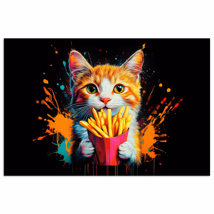 Poster - Katze - Essen - Pommes frites - Graffiti - Abstrakt — 1