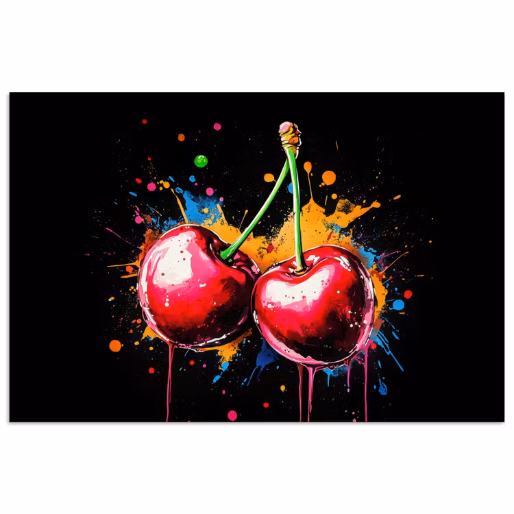 Poster - Kirschen - Obst - Graffiti - Farbe - Abstrakt - Modern - Farbenfroh — 1