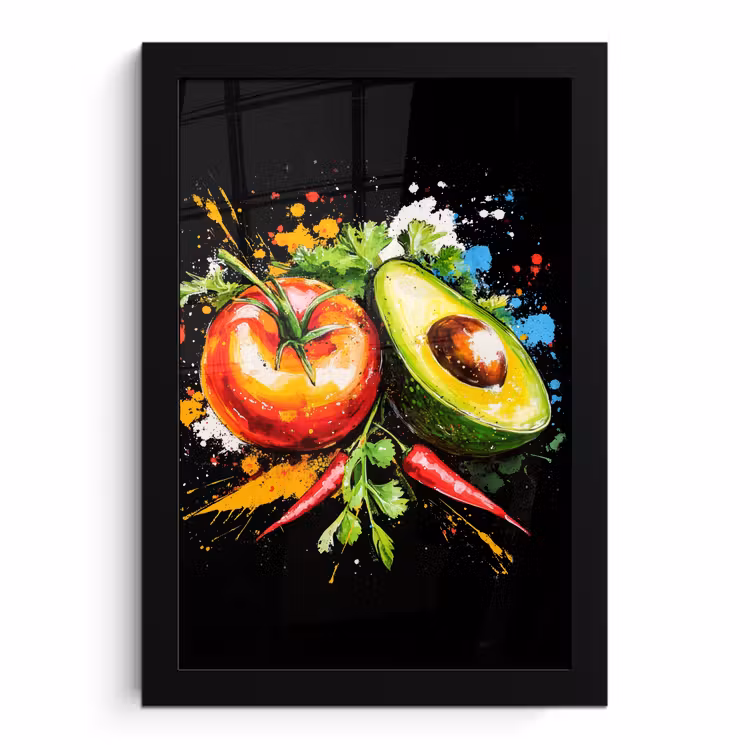 Bilder mit Rahmen - Tomate - Avocado - Paprika - Graffiti - Farbe - Modern — 1