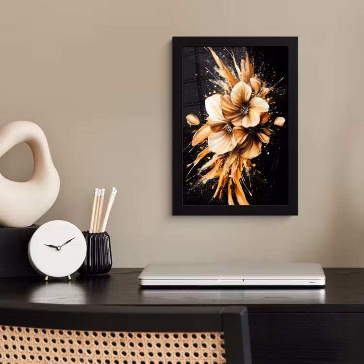 Bilder mit Rahmen - Blumen - Gold - Graffiti - Schwarz - Abstrakt — 2