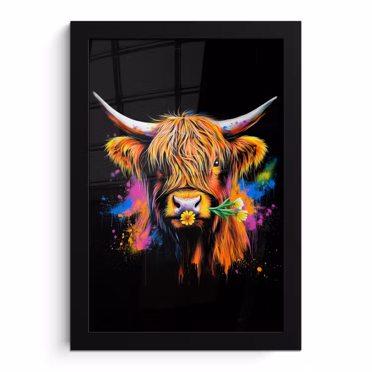 Bilder mit Rahmen - Schottischer Highlander - Graffiti - Bunt - Blume - Tiere — 1