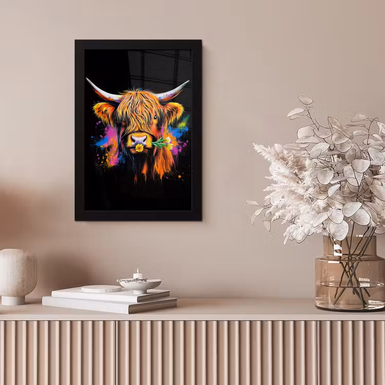 Bilder mit Rahmen - Schottischer Highlander - Graffiti - Bunt - Blume - Tiere — 4