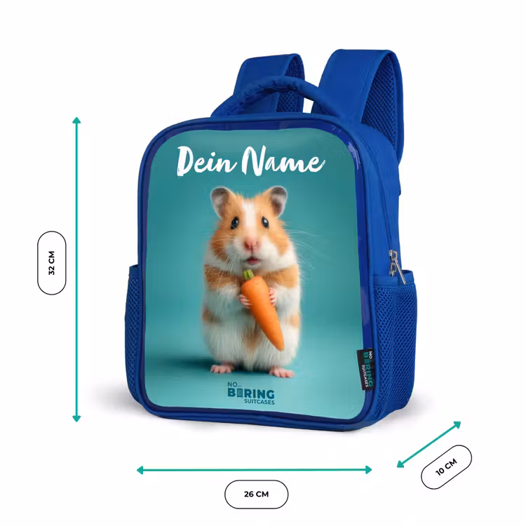 Kinderrucksack mit Namen - Blau - Hamster - Karotte - Tier — 6