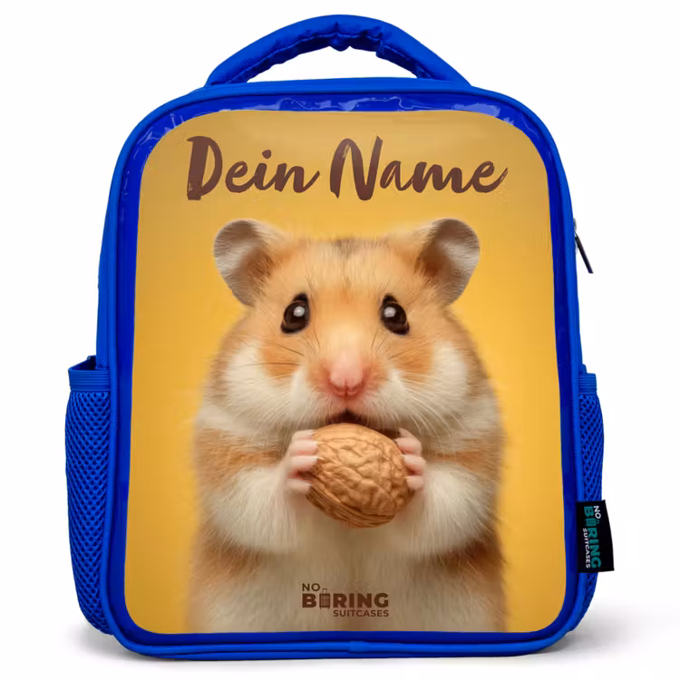 Kinderrucksack mit Namen - Blau - Hamster - Walnuss - Tier — 1