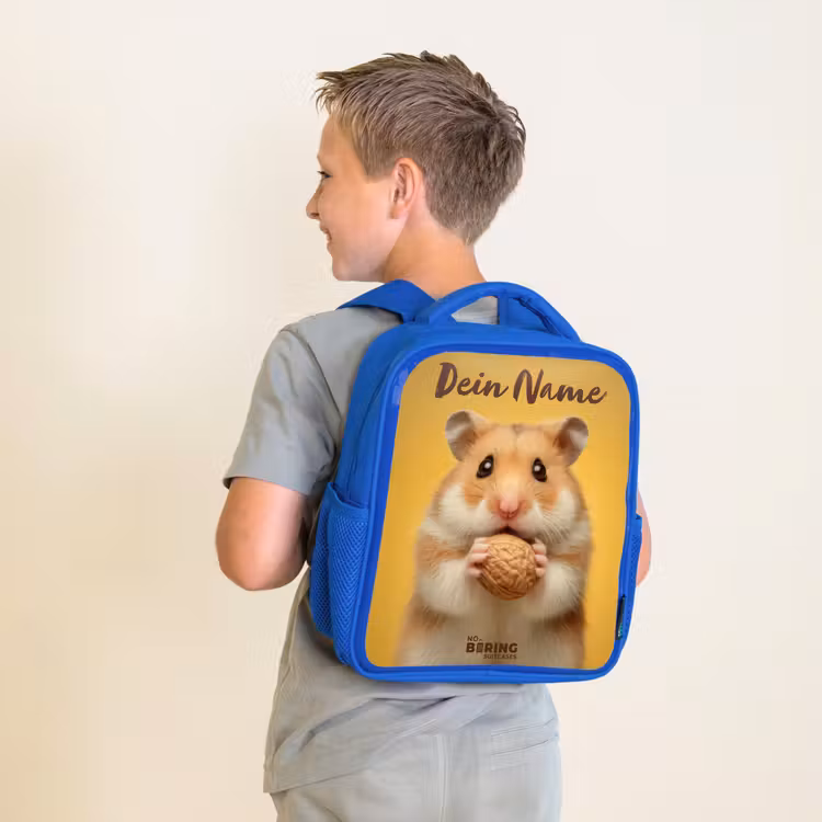 Kinderrucksack mit Namen - Blau - Hamster - Walnuss - Tier — 5