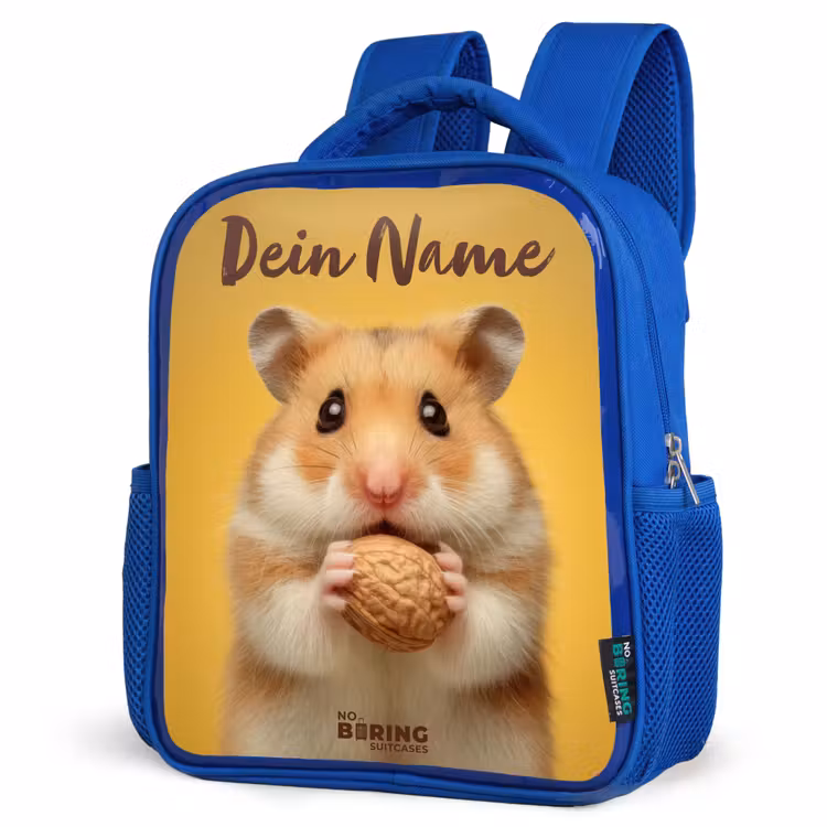 Kinderrucksack mit Namen - Blau - Hamster - Walnuss - Tier — 8