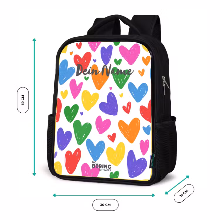 Kinderrucksack mit Namen - Schwarz - Bunte Herzen — 8