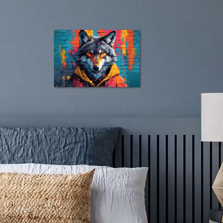 Poster - Graffiti - Wolf - Straßenkunst - Blau — 3