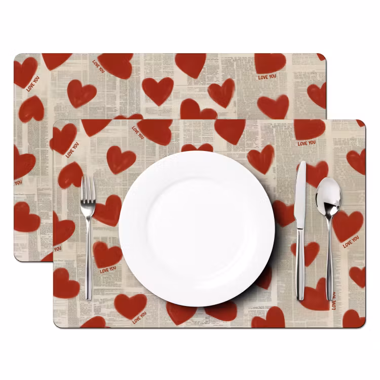 Tischset - 6 Stück - Herzen - Zeitung - Loveyou — 2