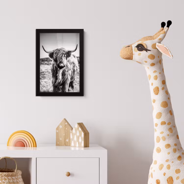 Bilder mit Rahmen - Schottischer Highlander - Natur - Kuh - Schwarz - Weiß — 5