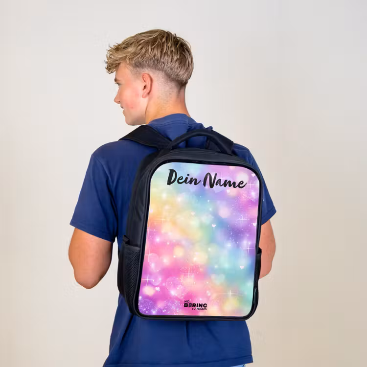Kinderrucksack mit Namen - Schwarz - Licht - Regenbogen - Herzen — 5