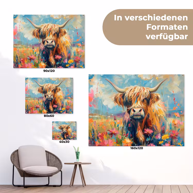 Gartenposter - Schottische Hochländer - Natur - Farbenfroh - Blumen — 6