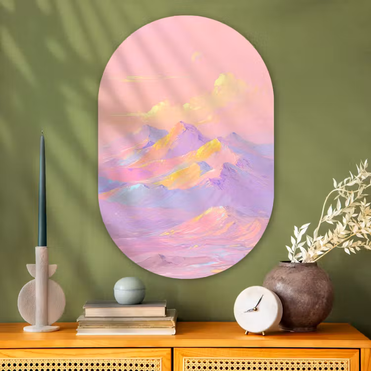 Glasbild Oval - Berggipfel - Wolken - Verträumt — 2