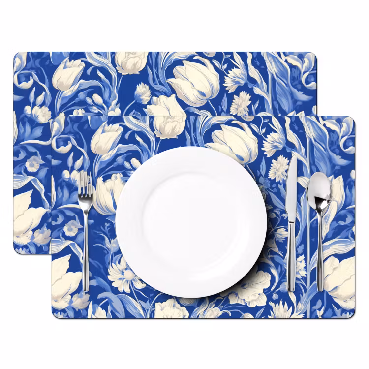 Tischset - 6 Stück - Blumen - Delfter Blau - Muster - Tulpe — 2
