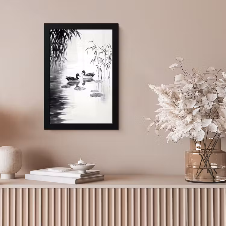 Bilder mit Rahmen - Enten - Seerosen - Schilf - Schwarz — 4