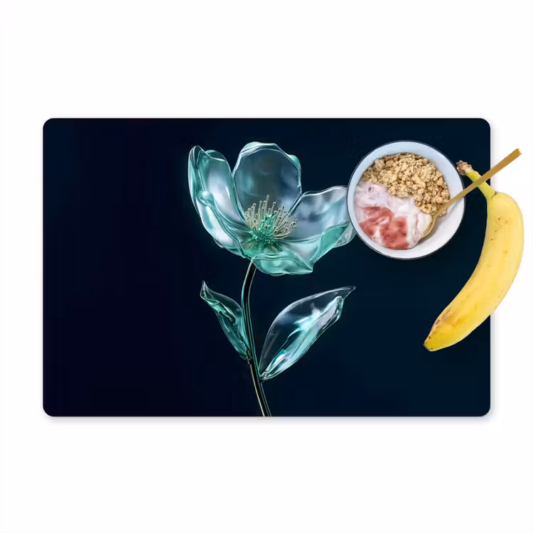 Tischset - 6 Stück - Blätter - Blume - Gläser - Dunkelblau — 1