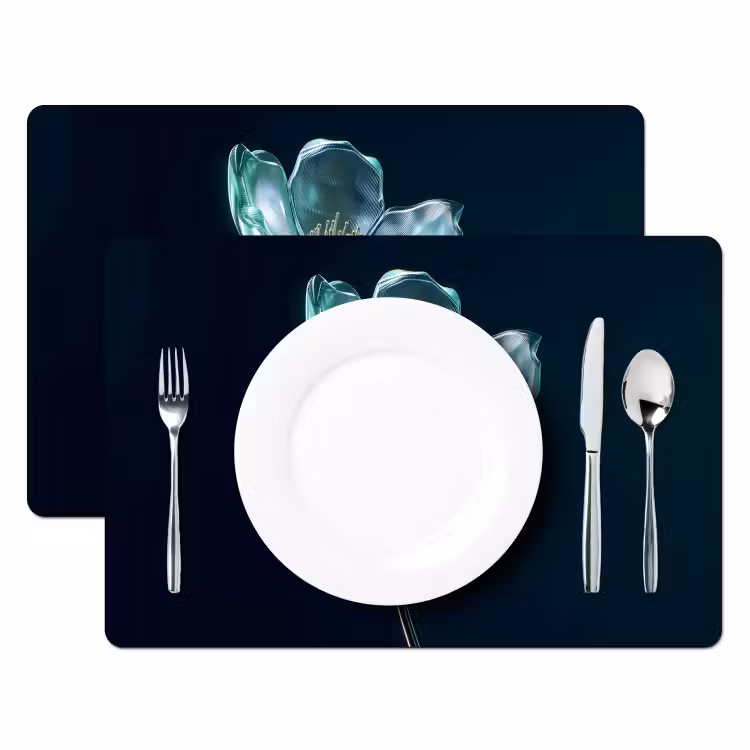 Tischset - 6 Stück - Blätter - Blume - Gläser - Dunkelblau — 2