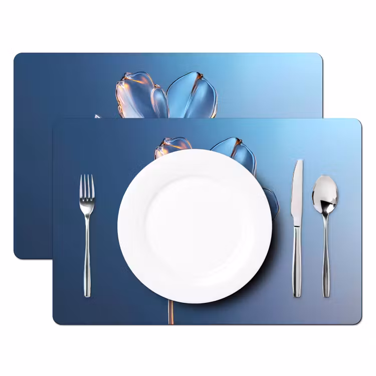 Tischset - 6 Stück - Blau - Blume - Gläser - Verziert — 2