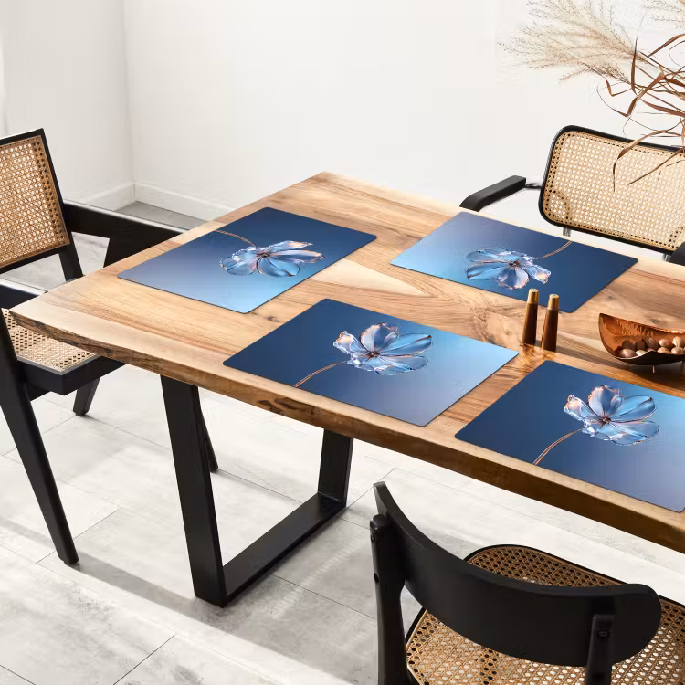 Tischset - 6 Stück - Blau - Blume - Gläser - Verziert — 4