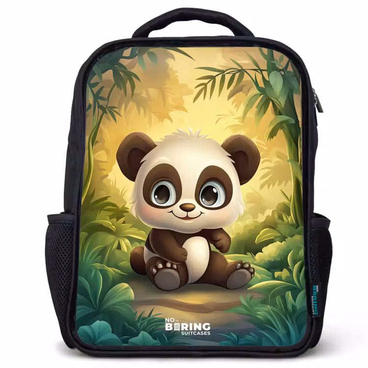 Kinderrucksack mit Namen - Schwarz - Panda - Bambuswald - Grün — 1