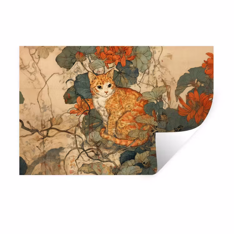 Wandtattoo – Katze - Ornamental - Blumen — 1