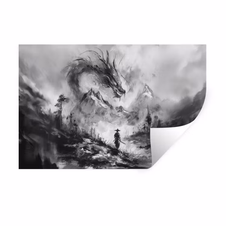 Wandtattoo – Krieger - Drache - Grau — 1