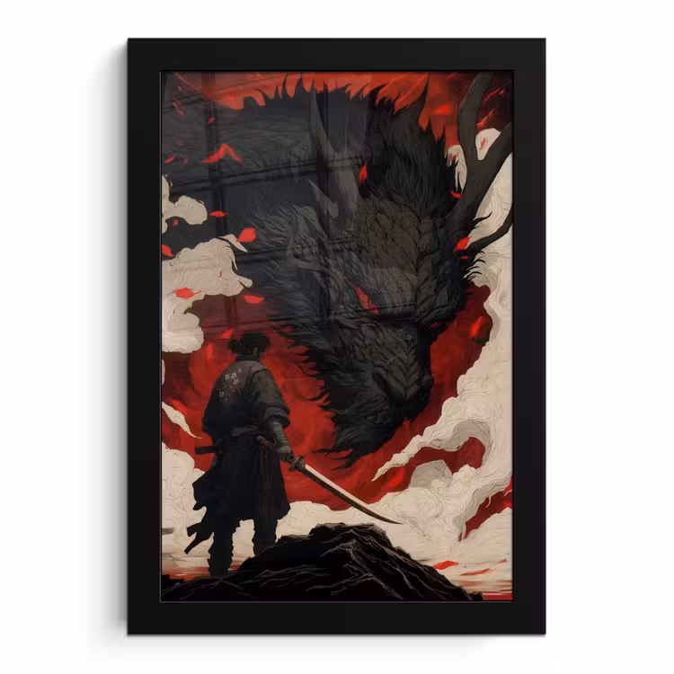 Bilder mit Rahmen - Krieger - Drache - Schwarz - Rot - Rauch — 1