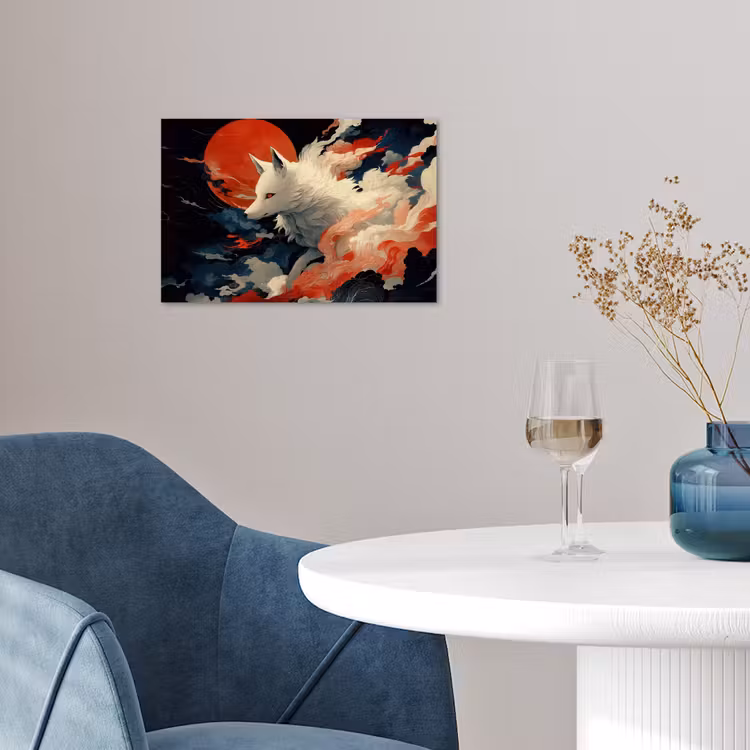 Poster - Weißer Fuchs - Wolken - Mond — 4