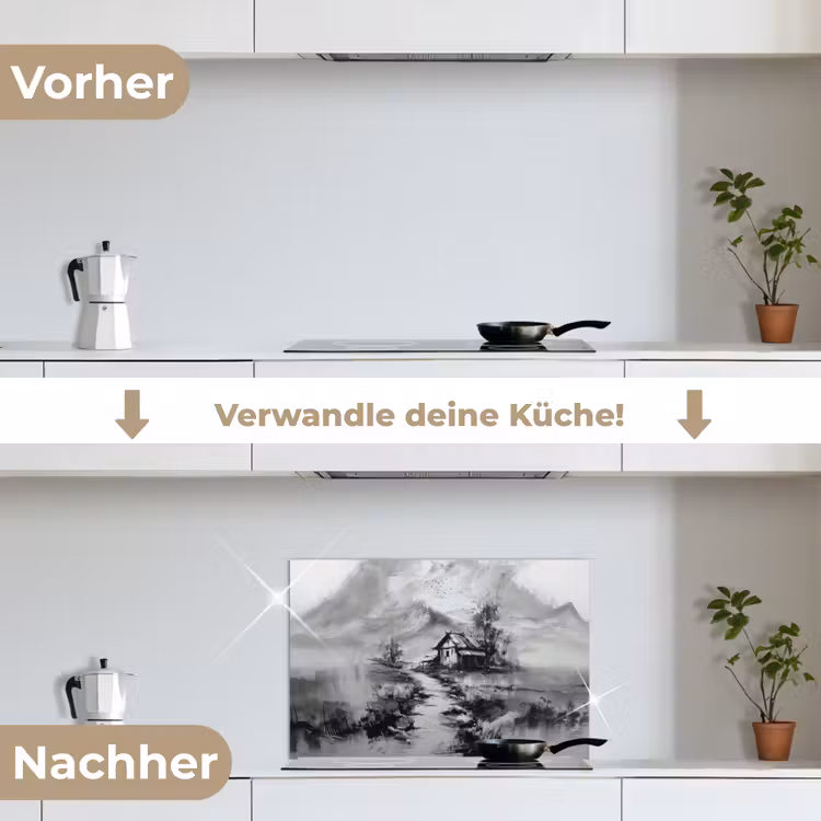 Spritzschutz Küche - Hütte - Grau - Berge - Neblig — 7