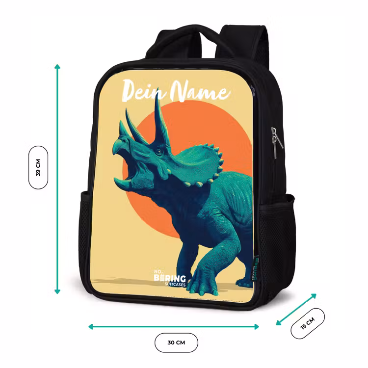 Kinderrucksack mit Namen - Schwarz - Dino - Triceratops - Tier — 8