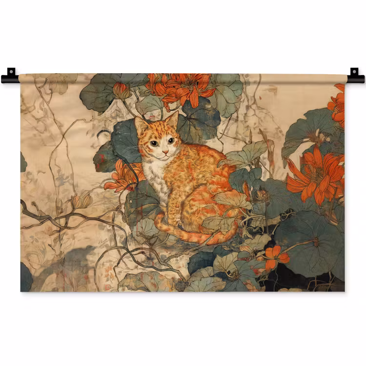 Wandteppich - Katze - Ornamental - Blumen — 1