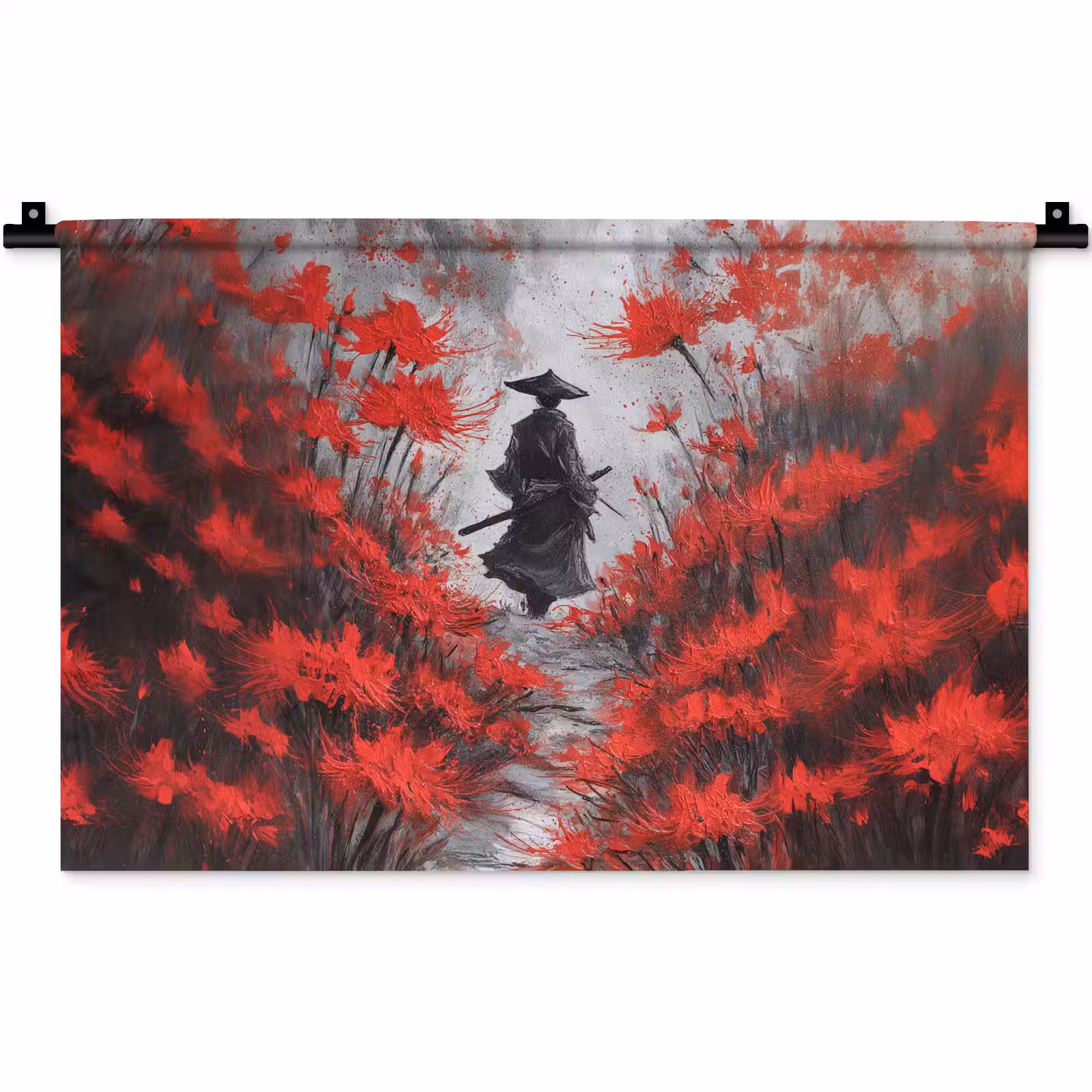 Wandteppich - Rote Blumen - neblig - Mann — 1