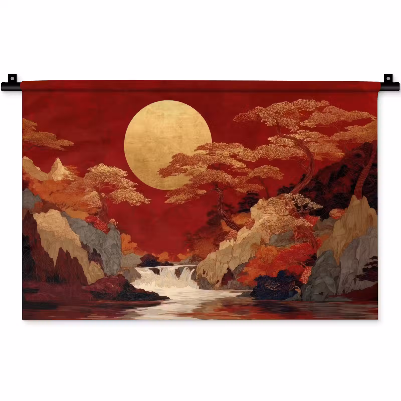 Wandteppich - Vollmond - Landschaft - Wasserfall — 1