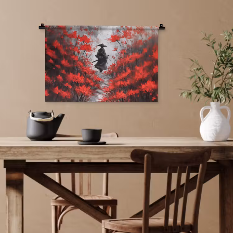 Wandteppich - Rote Blumen - neblig - Mann — 3