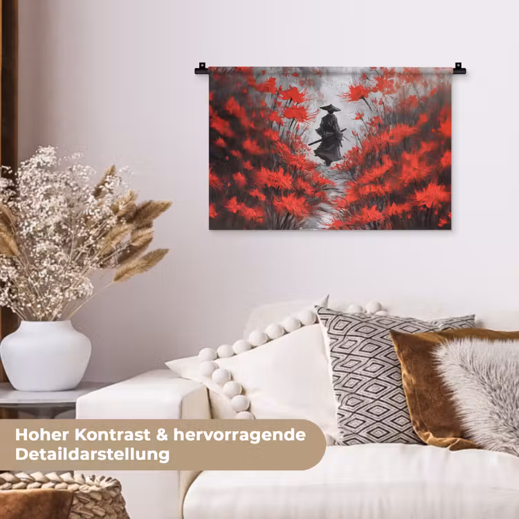 Wandteppich - Rote Blumen - neblig - Mann — 6