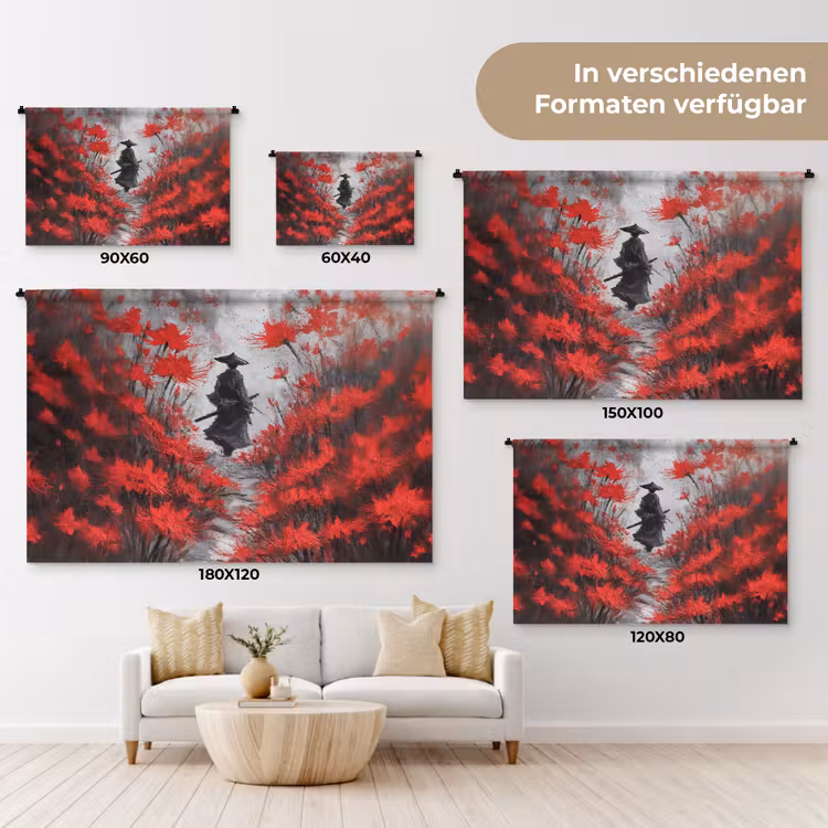 Wandteppich - Rote Blumen - neblig - Mann — 8