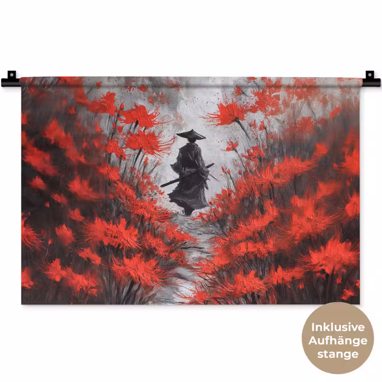 Wandteppich - Rote Blumen - neblig - Mann — 9