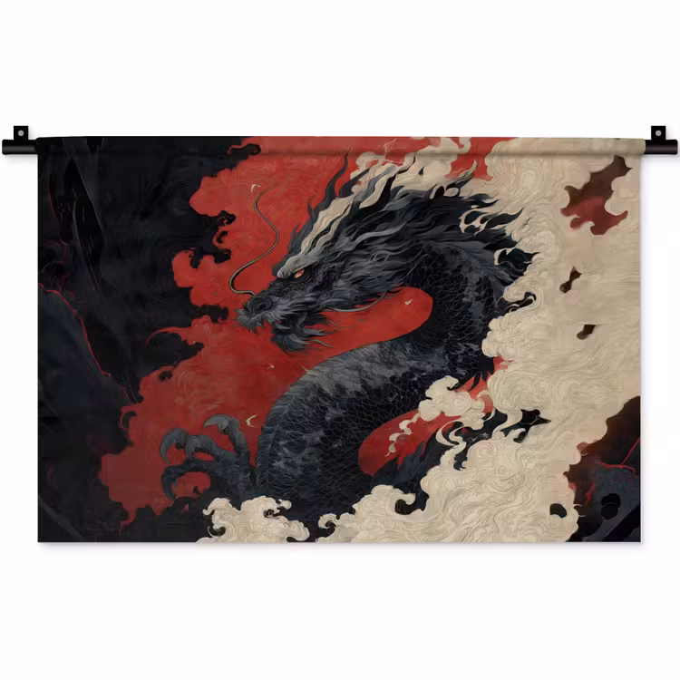 Wandteppich - Schwarzer Drache - Rauchwolken - Rot — 1