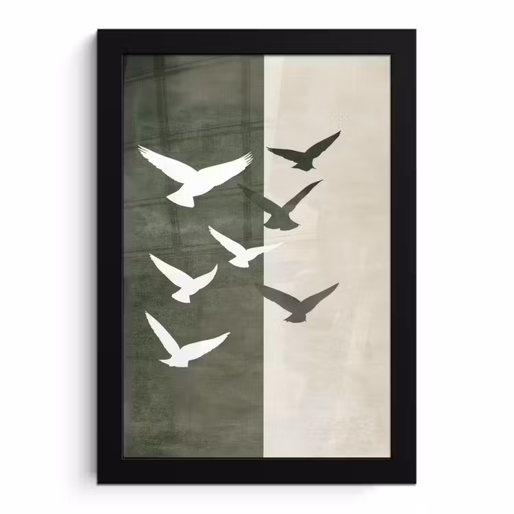 Bilder mit Rahmen - Japandi - Vogel - Grün — 1