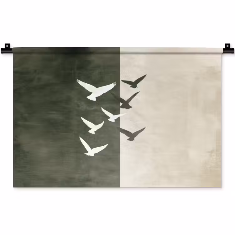 Wandteppich - Japandi - Vogel - Grün — 1