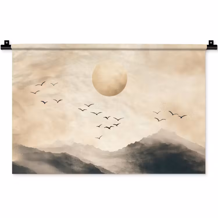 Wandteppich - Landschaft - Japandi - Vogel — 1