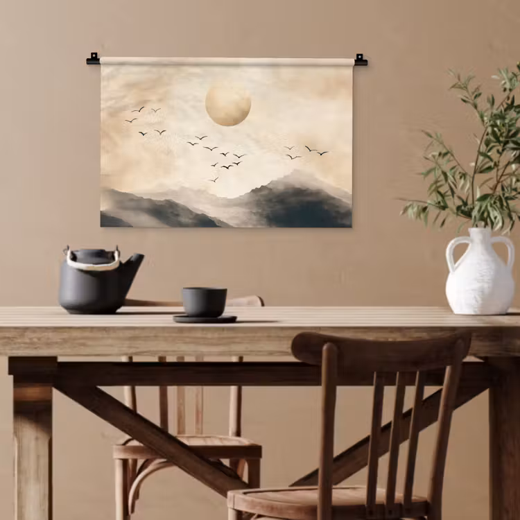 Wandteppich - Landschaft - Japandi - Vogel — 3