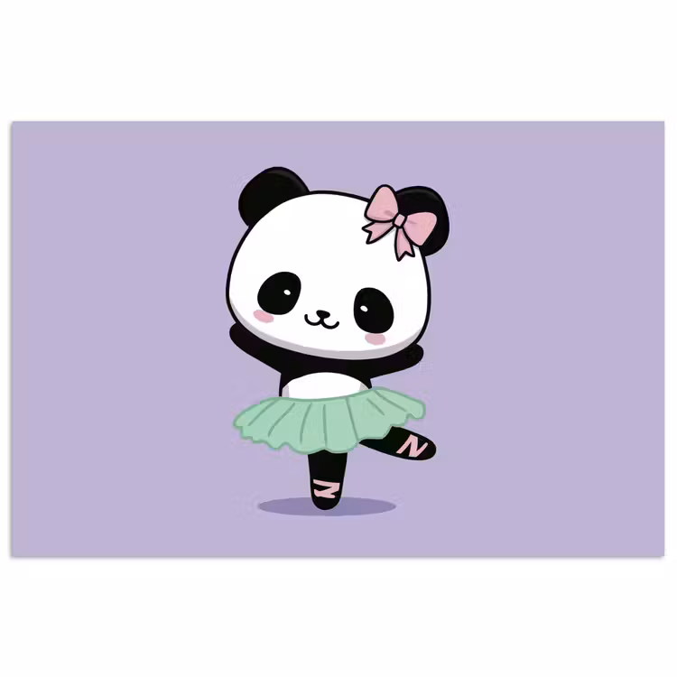 Poster - Panda - Lila - Verschnörkelt - Kawaii — 1