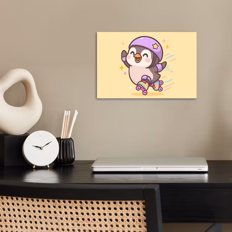 Poster - Pinguin - Rollschuhe - Gelb - Energetisch — 2