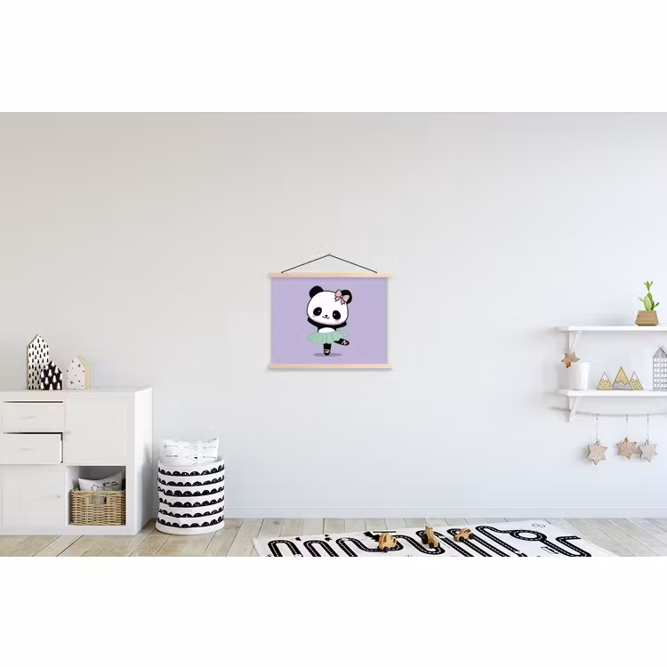Stoffbild - Panda - Lila - Verschnörkelt - Kawaii — 2