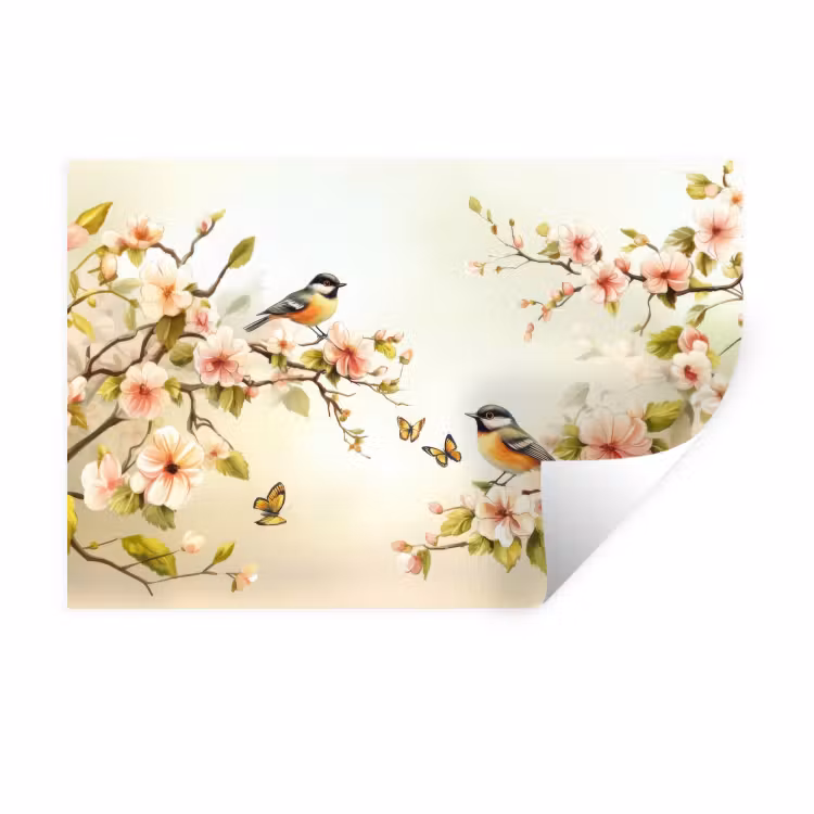 Wandtattoo – Äste - Blumen - Vögel - Rosa — 1